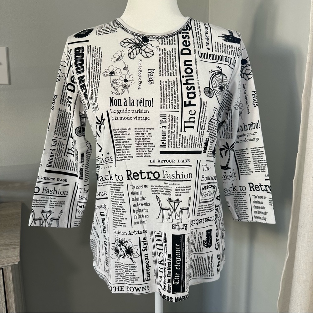 Jess & Jane Graphic Print Women's, Black, White, USA Made, Paris,‎ Vacation, M